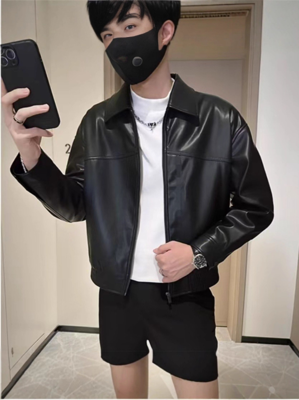Muška PU kožna jakna, streetwear stil, ovratnik s reverom, zatvarač, širok kroj