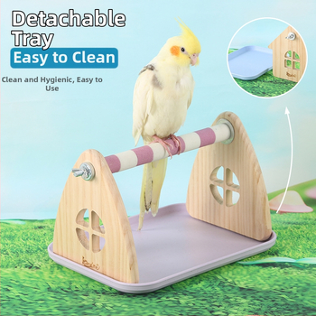 Suport papagal din lemn de pin – birou, potrivit pentru papagali mici și mijlociți, tavă ușor de curățat