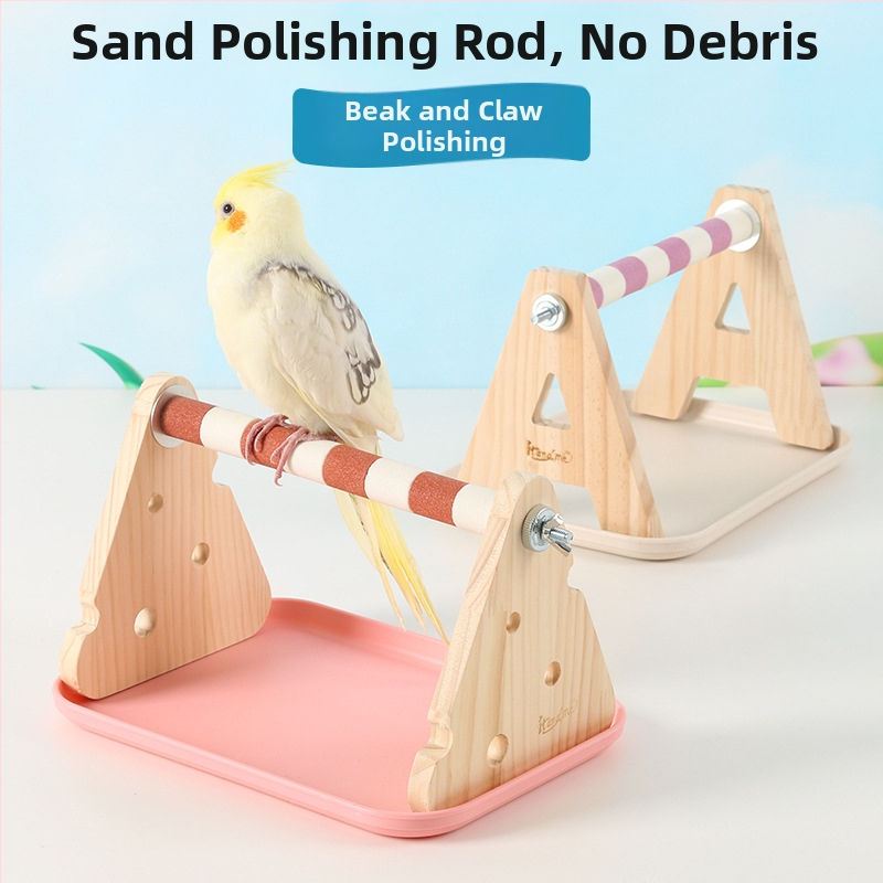 Drevený stojan na papagaja z borovice – stolný, vhodný pre malé a stredné papagaje, ľahko čistiteľný podnos