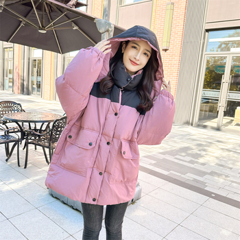 Geacă de iarnă cu glugă pentru femei, lungime medie, pene de rață 86–90%, țesătură poliester, fermoar, stil urban