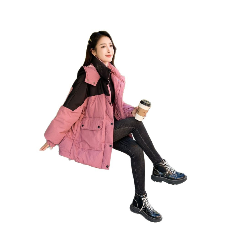 Geacă de iarnă cu glugă pentru femei, lungime medie, pene de rață 86–90%, țesătură poliester, fermoar, stil urban