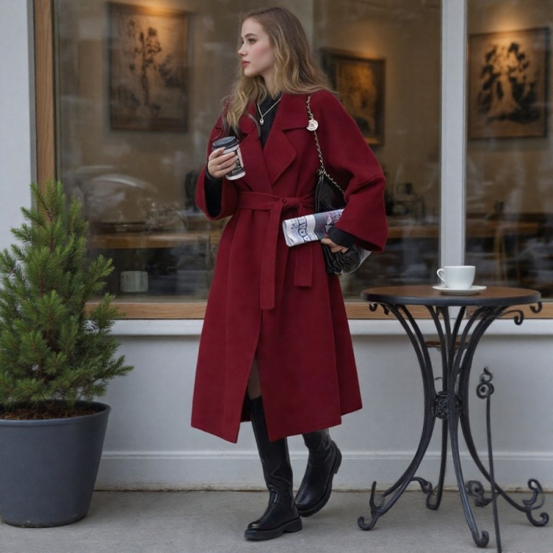 Palton dublu față din lână cu umplutură din puf, mâneci lungi, lungime medie, amestec poliester-lână, 81–85% puf, Iarna 2025