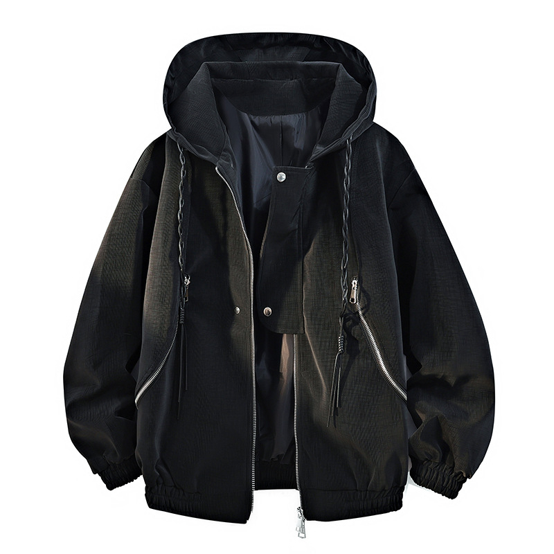PU kožna jakna s kapuljom, teksturirani dizajn, casual muški stil, srednja duljina, zip zatvarač, model PY960