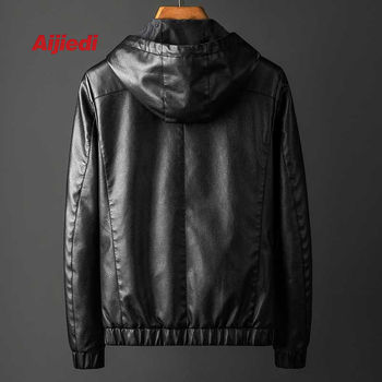 Muška PU kožna jakna s kapuljom i zatvaračem, slim fit, vanjska odjeća