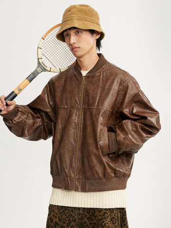 PU kožna jakna, vintage stil, stojeći ovratnik, zip, opušten kroj