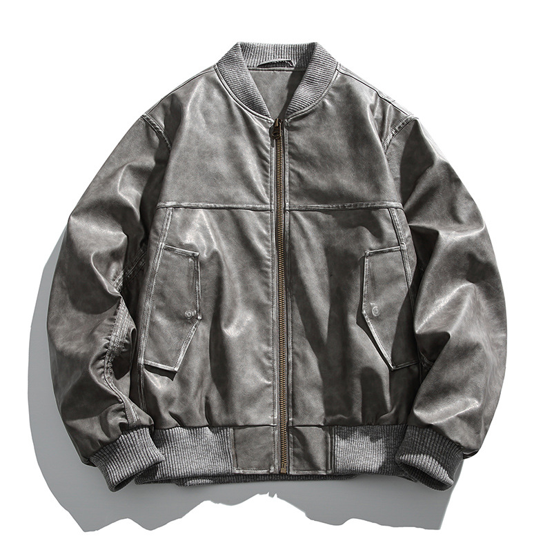 PU kožna jakna, vintage stil, stojeći ovratnik, zip, opušten kroj