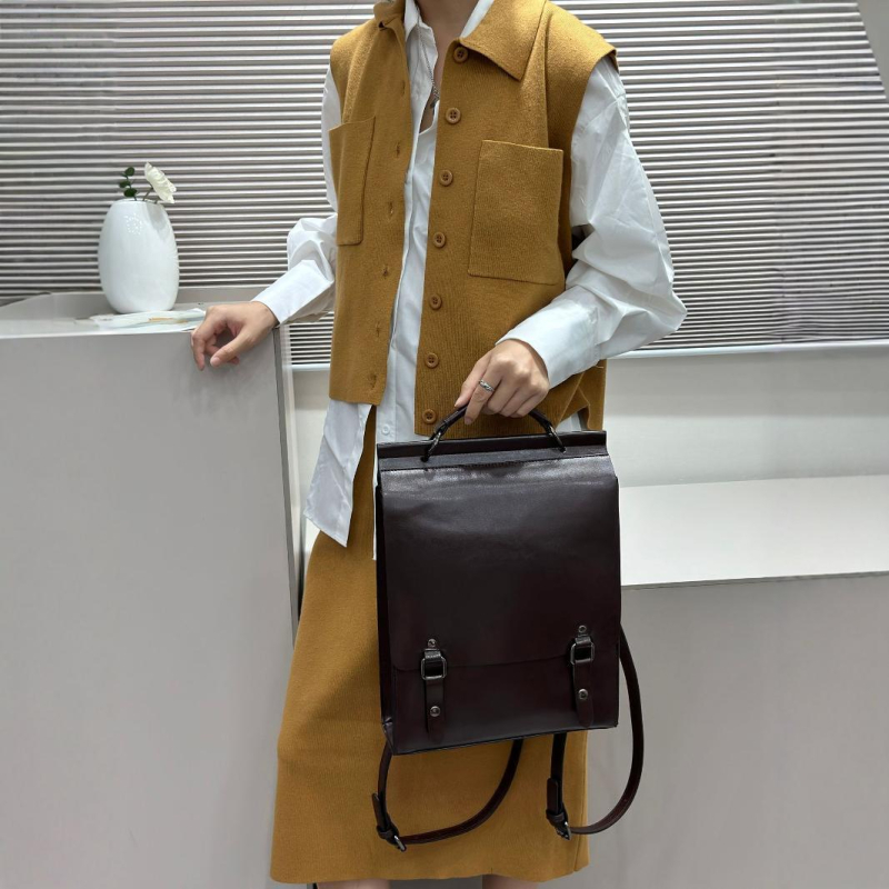 Rucsac din piele naturală pentru laptop, căptușeală din bumbac, buzunar pentru laptop, închidere cu capac, impermeabil