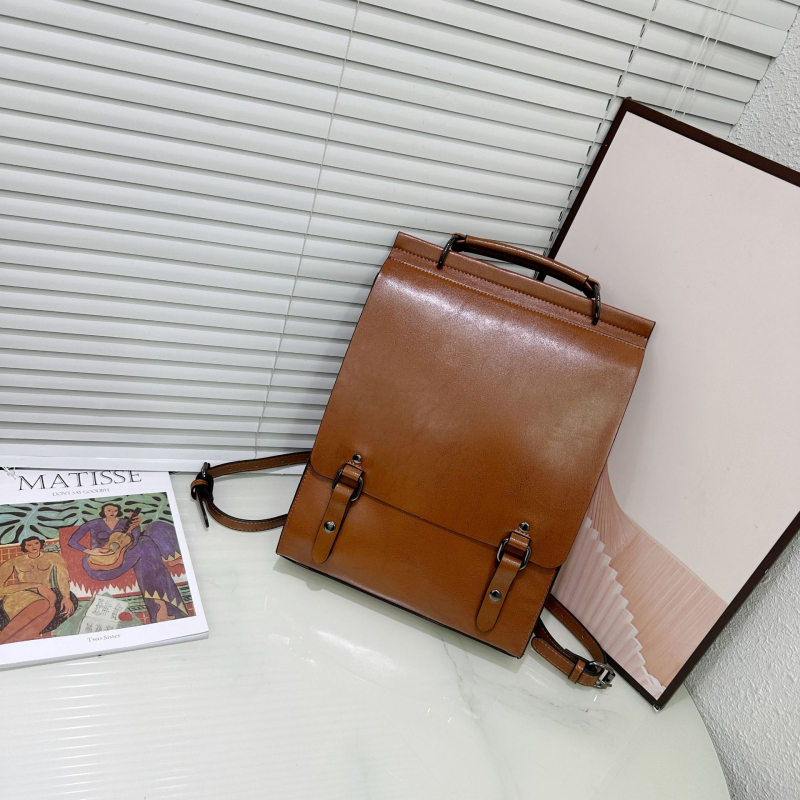 Rucsac din piele naturală pentru laptop, căptușeală din bumbac, buzunar pentru laptop, închidere cu capac, impermeabil