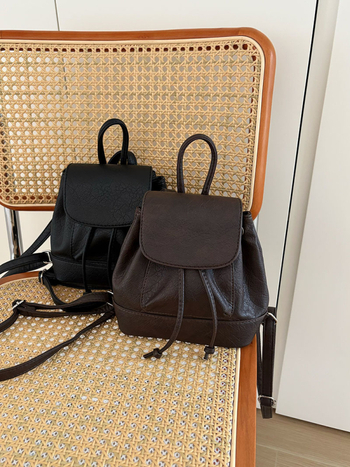 Mini rucsac pentru femei - PU, pentru uz zilnic, rucsac școlar cu închidere șnur, vara 2024, căptușeală poliester, buzunar pentru telefon