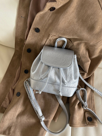 Mini rucsac pentru femei - PU, pentru uz zilnic, rucsac școlar cu închidere șnur, vara 2024, căptușeală poliester, buzunar pentru telefon