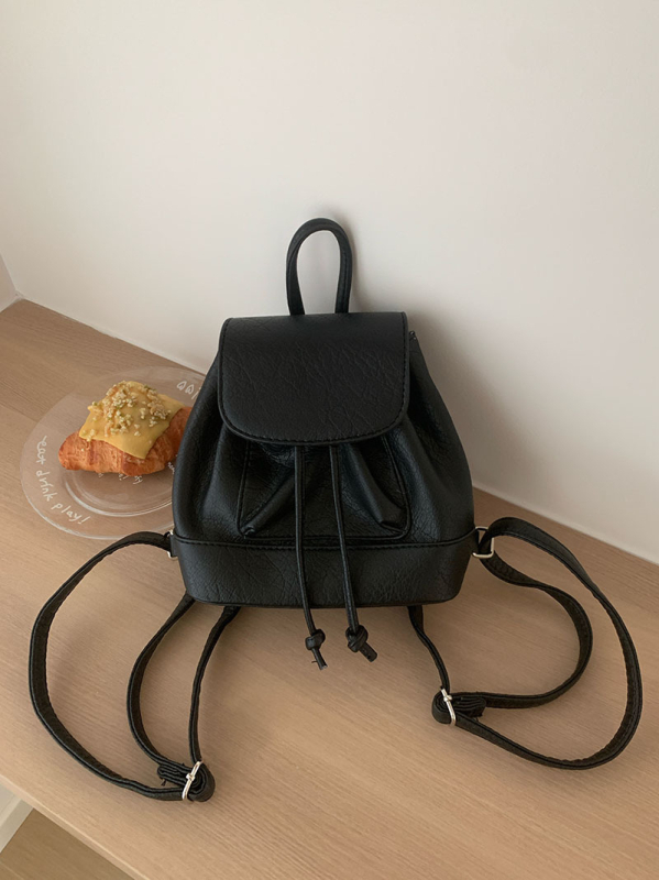 Mini rucsac pentru femei - PU, pentru uz zilnic, rucsac școlar cu închidere șnur, vara 2024, căptușeală poliester, buzunar pentru telefon