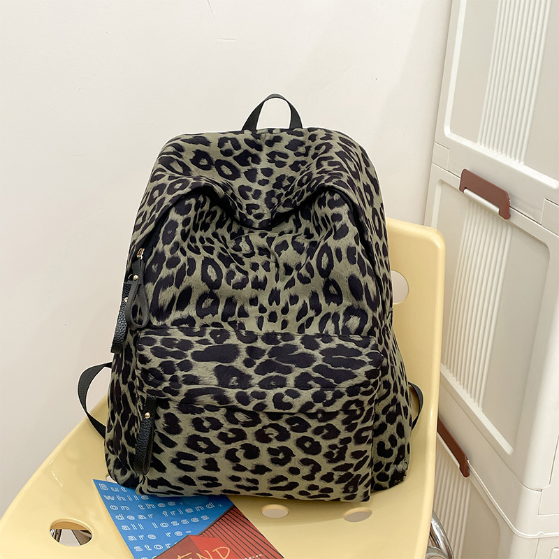 Rucsac pentru studenți cu imprimeu leopar și de vacă – Material PU, căptușeală din poliester, închidere cu fermoar, buzunar interior pentru telefon, ultra-ușor