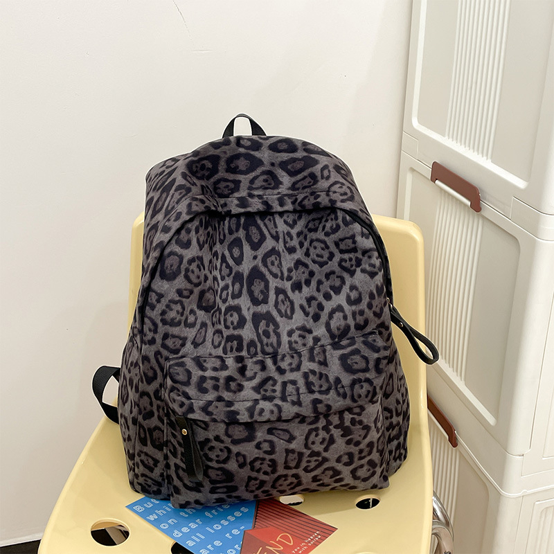 Rucsac pentru studenți cu imprimeu leopar și de vacă – Material PU, căptușeală din poliester, închidere cu fermoar, buzunar interior pentru telefon, ultra-ușor