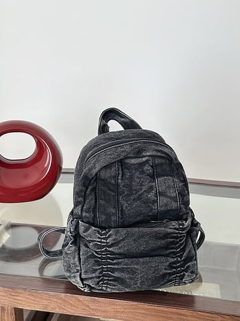 Denim ruksak s mašnicom za studente, ležerni putni stil, zatvarač, laminirani unutarnji džep, poliester podstava, ljeto 2025