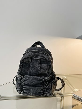 Denim ruksak s mašnicom za studente, ležerni putni stil, zatvarač, laminirani unutarnji džep, poliester podstava, ljeto 2025