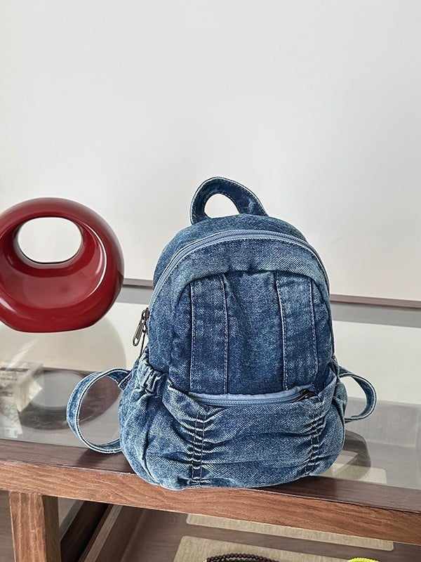 Denim ruksak s mašnicom za studente, ležerni putni stil, zatvarač, laminirani unutarnji džep, poliester podstava, ljeto 2025