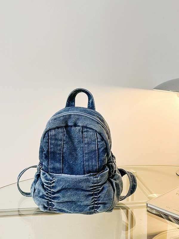 Denim ruksak s mašnicom za studente, ležerni putni stil, zatvarač, laminirani unutarnji džep, poliester podstava, ljeto 2025