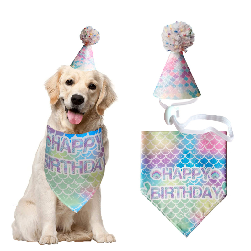 Κολάρο με θέμα γοργόνα για κατοικίδια και καπέλο γενεθλίων – διακόσμηση πάρτι για σκύλους και γάτες (πολυεστέρας, μάρκα AWM, γενική χρήση, τέσσερις εποχές)