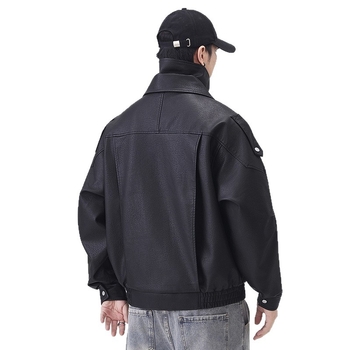 Muška kožna jakna, retro stil, slobodan kroj, bočni džepovi, zip zatvarač