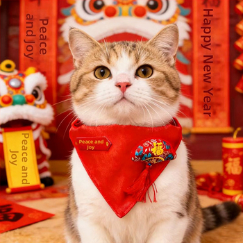 Novoročná radosť pre domáce zvieratá: bib, mohair, jednofarebný vzor, čínske štýl, Motív Boha Bohatstva, strojové tkanie