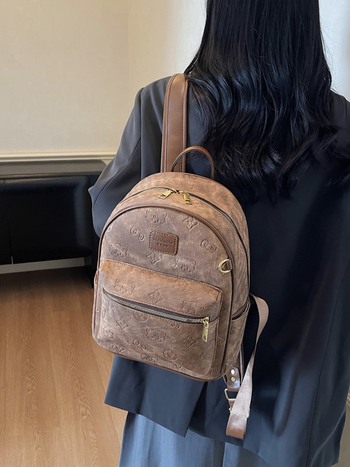 Ruksak s reljefnom teksturom, korejski retro stil, PU materijal, velika kapaciteta, zatvaranje na zip