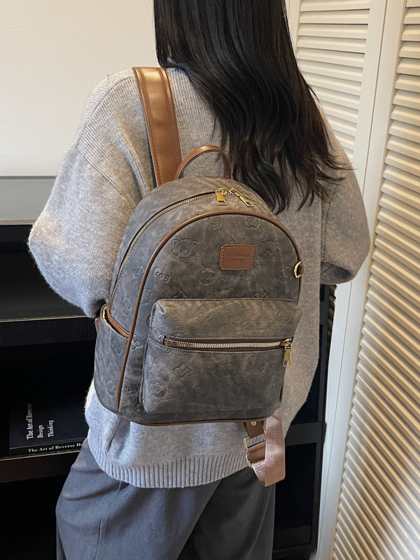 Ruksak s reljefnom teksturom, korejski retro stil, PU materijal, velika kapaciteta, zatvaranje na zip