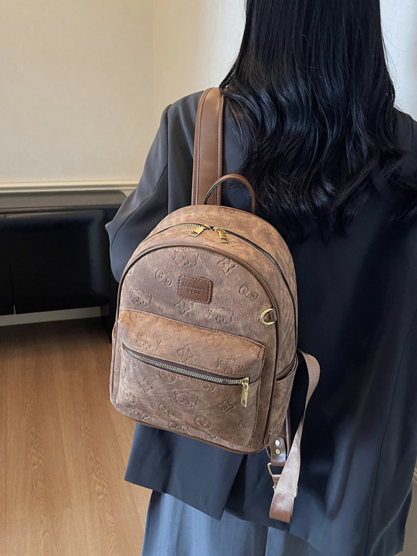 Ruksak s reljefnom teksturom, korejski retro stil, PU materijal, velika kapaciteta, zatvaranje na zip
