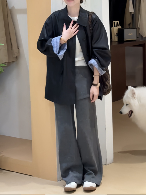 Geacă din piele ecologică, rever tip lapel, mâneci lungi, croială liberă, stil elegant pentru oraș