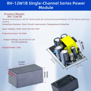 ROAX Doskový napájací modul RH-12W1B, 38×24×20 mm, Prepínacie napájanie, IP00