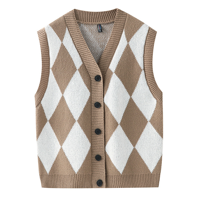 Мъжка безръкавна плетена жилетка в корейски стил, V-образно деколте, свободен силует, тънка плетка, вълна 30–35%