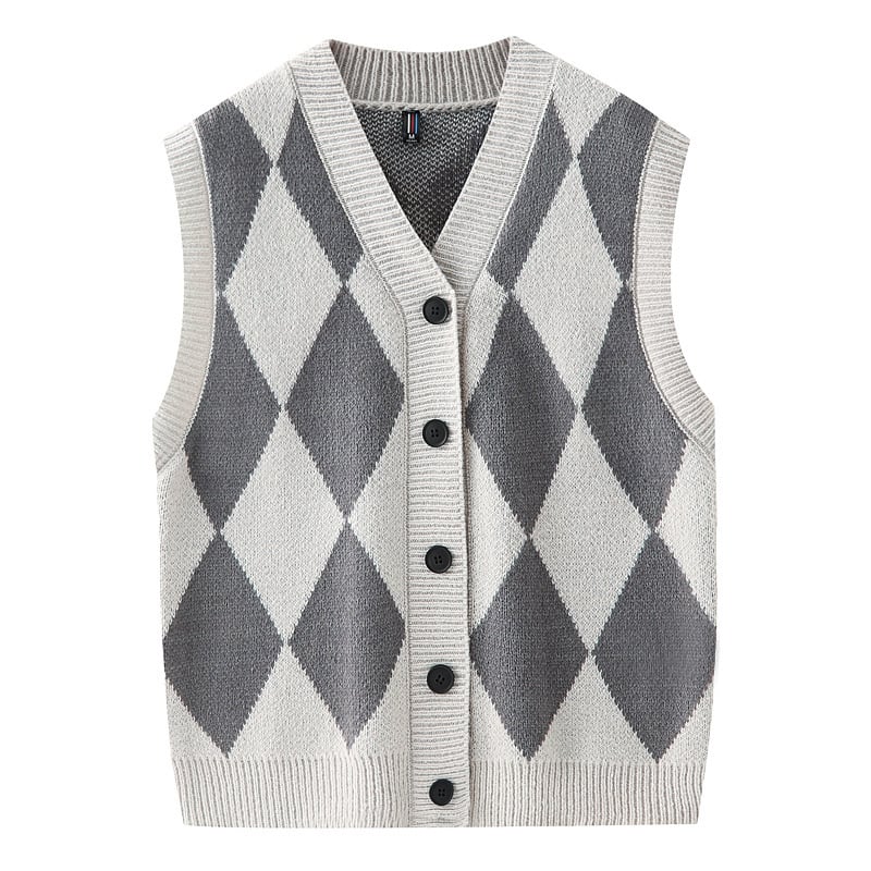 Мъжка безръкавна плетена жилетка в корейски стил, V-образно деколте, свободен силует, тънка плетка, вълна 30–35%