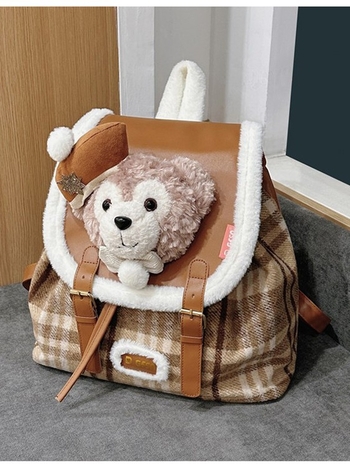 Ruksak s plišanim Duffy medvjedom, anime karikaturni uzorak, vuneni materijal, podstava od poliestera, velika kapaciteta