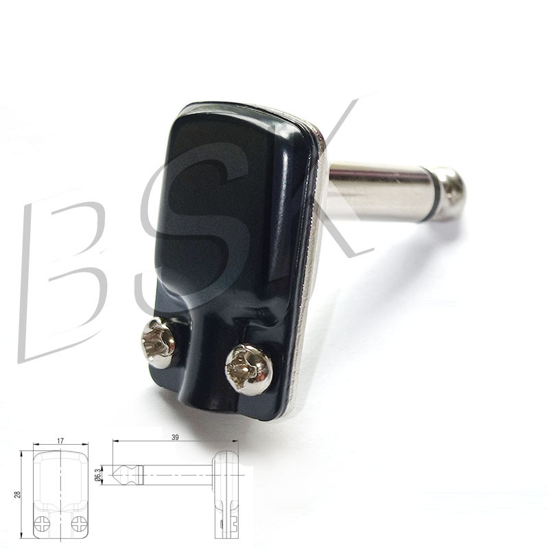 1/4'' TS моно аудио щепсел, ъглов, плосък корпус, две ядра, медни контакти, огнеупорен. Модел BP2RPT/BP2RPT-B