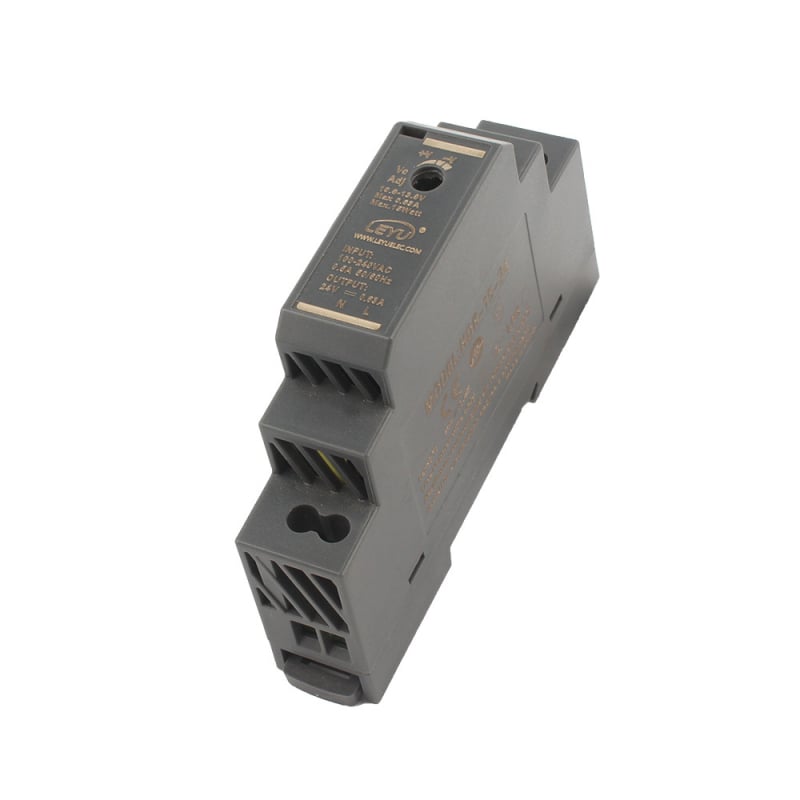 Захранване за релсов монтаж HDR-15/30/60/100W, AC/DC, PWM управление, вход 85–264VAC, изход 5–48V, 0.63–3A