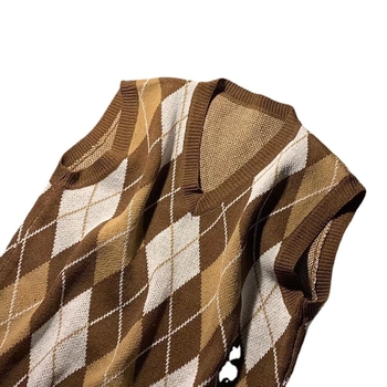 Мъжка безръкавна плетена жилетка с каре, стойкова яка, свободен силует, вълна 91-95%