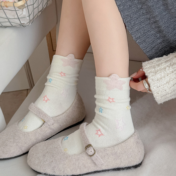 Dámske ponožky z Rabbit Hair, vzor Anime Cartoon, Mid-Calf dĺžka, odvádzajú pot, pletené jednou ihlou