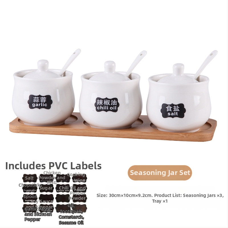 Keramički set posuda za začine u kuhinji – boca sojina umaka, posuda za ocat, staklenka chilli ulja, staklenka soli – moderni minimalistički stil