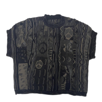 Pleteni bez rukava prsluk s okruglim izrezom, jacquard tkanina, uzorak Bitter Melon, slobodan kroj
