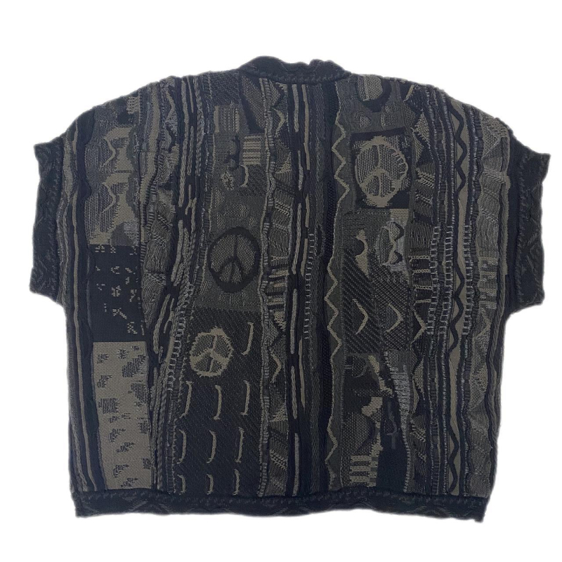 Pleteni bez rukava prsluk s okruglim izrezom, jacquard tkanina, uzorak Bitter Melon, slobodan kroj