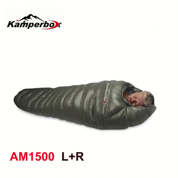 Camperbox spavaća vreća za kampiranje u mumijskom stilu, 1000 g sive patke dole, najlonska vanjska tkanina, poliester podstava, težina 2,3 kg