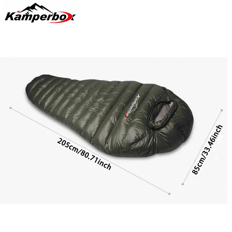 Camperbox spavaća vreća za kampiranje u mumijskom stilu, 1000 g sive patke dole, najlonska vanjska tkanina, poliester podstava, težina 2,3 kg
