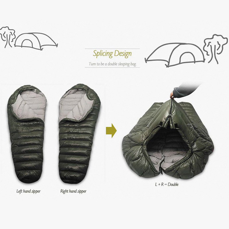 Camperbox spavaća vreća za kampiranje u mumijskom stilu, 1000 g sive patke dole, najlonska vanjska tkanina, poliester podstava, težina 2,3 kg