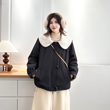 Женско зимно яке с лацкан, полиестерна външна материя, подплатено с флис, свободна кройка, средна дължина, елегантен градски стил