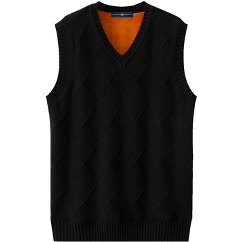 Мъжка безръкавна жилетка с флийс подплата, дебела за зимата, с V-образно деколте, корейски стил жакардов плет, 100% памук
