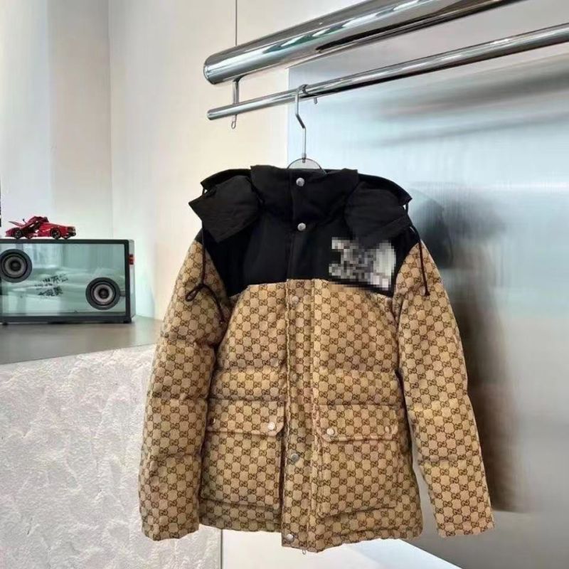 Muška zimska jakna s kapuljom, pamuk punjenje, jacquard tkanina, 3D patch džepovi, zatvarač