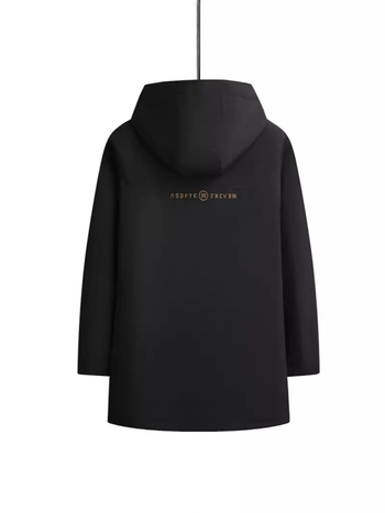 Férfi kapucnis vastag téli kabát poliészter töltettel, középhosszú, cipzárral az elején