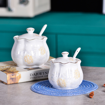 Σετ κεραμικών βάζων καρυκεύματος με χρυσή δαντέλα, κατάλληλα για στερεές καρυκεύσεις, δυνατότητα εκτύπωσης λογοτύπου, προσαρμογή, ποιότητα πρώτης τάξης