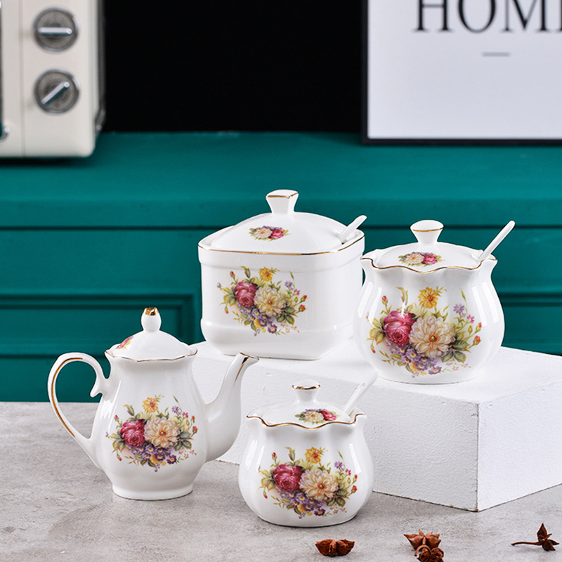 Σετ κεραμικών βάζων καρυκεύματος με χρυσή δαντέλα, κατάλληλα για στερεές καρυκεύσεις, δυνατότητα εκτύπωσης λογοτύπου, προσαρμογή, ποιότητα πρώτης τάξης