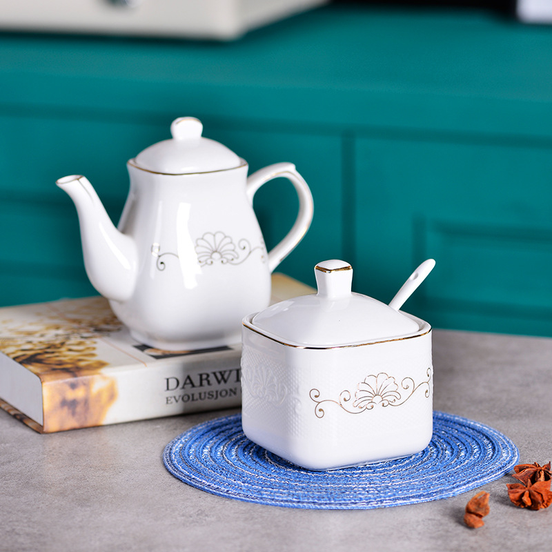 Σετ κεραμικών βάζων καρυκεύματος με χρυσή δαντέλα, κατάλληλα για στερεές καρυκεύσεις, δυνατότητα εκτύπωσης λογοτύπου, προσαρμογή, ποιότητα πρώτης τάξης