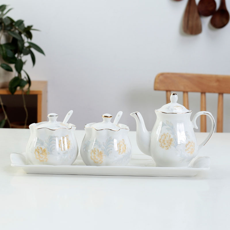 Σετ κεραμικών βάζων καρυκεύματος με χρυσή δαντέλα, κατάλληλα για στερεές καρυκεύσεις, δυνατότητα εκτύπωσης λογοτύπου, προσαρμογή, ποιότητα πρώτης τάξης